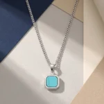 Collar Hombre Plateado con Piedra Azul - Imagen 4