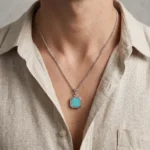 Collar Hombre Plateado con Piedra Azul - Imagen 2