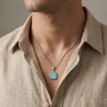 Collar Hombre Plateado con Piedra Azul - Imagen 5