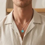Collar Hombre Plateado con Piedra Azul - Imagen 3