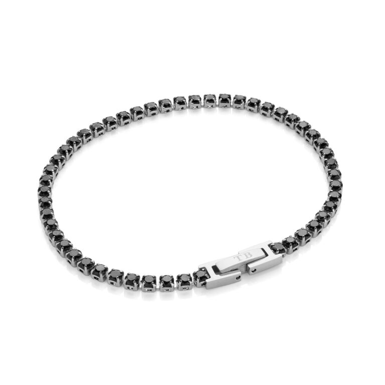 pulsera de hombre de acero inoxidable con diamantes negros