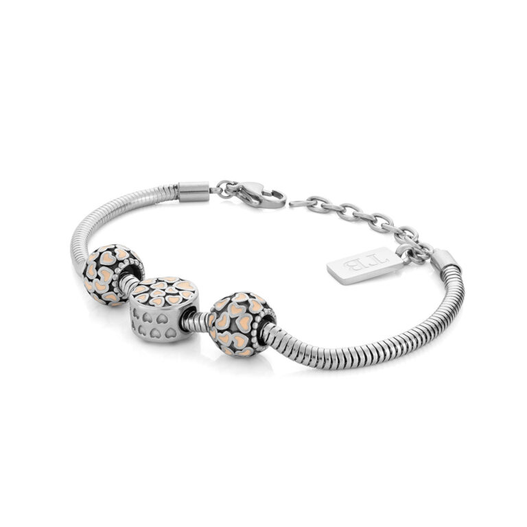 pulsera de mujer con cuentas, colgantes en forma de corazón