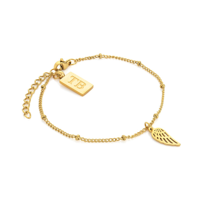 Pulsera de mujer de acero inoxidable dorado con colgante de ala