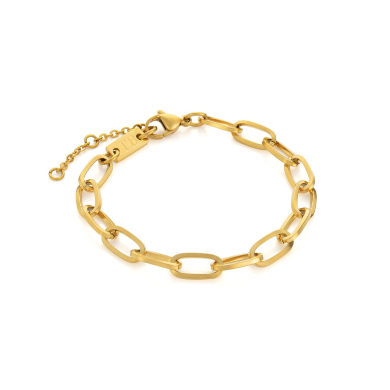 Pulsera de mujer con eslabones dorados de acero inoxidable.