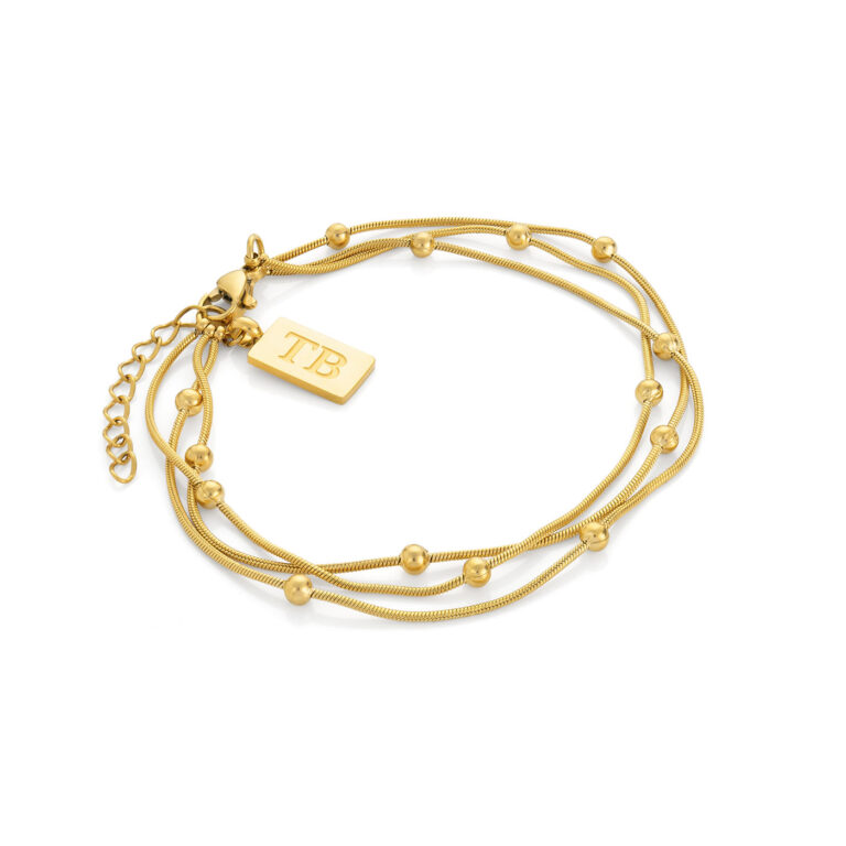 Pulsera dorada para mujer en acero inoxidable. Pulsera con tres hilos.