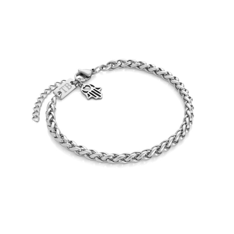 Pulsera de mujer de acero con colgante mano de dios.
