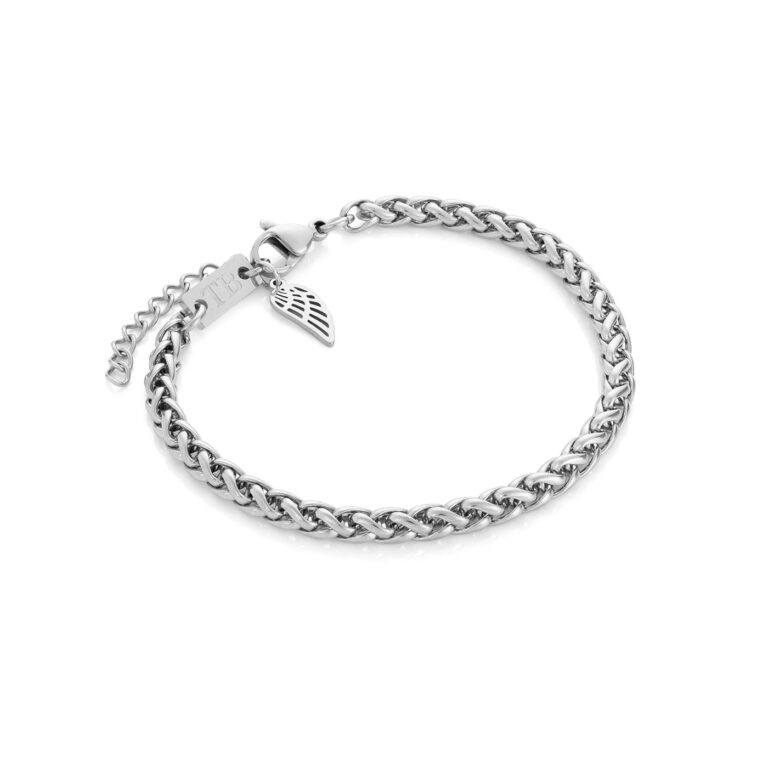 Pulsera de mujer de acero inoxidable plateada con colgante de ala