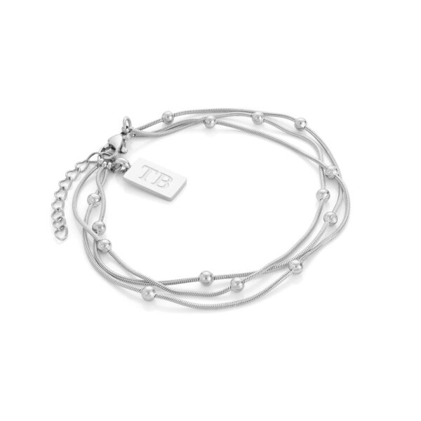 Pulsera plateada para mujer en acero inoxidable. Pulsera con tres hilos.