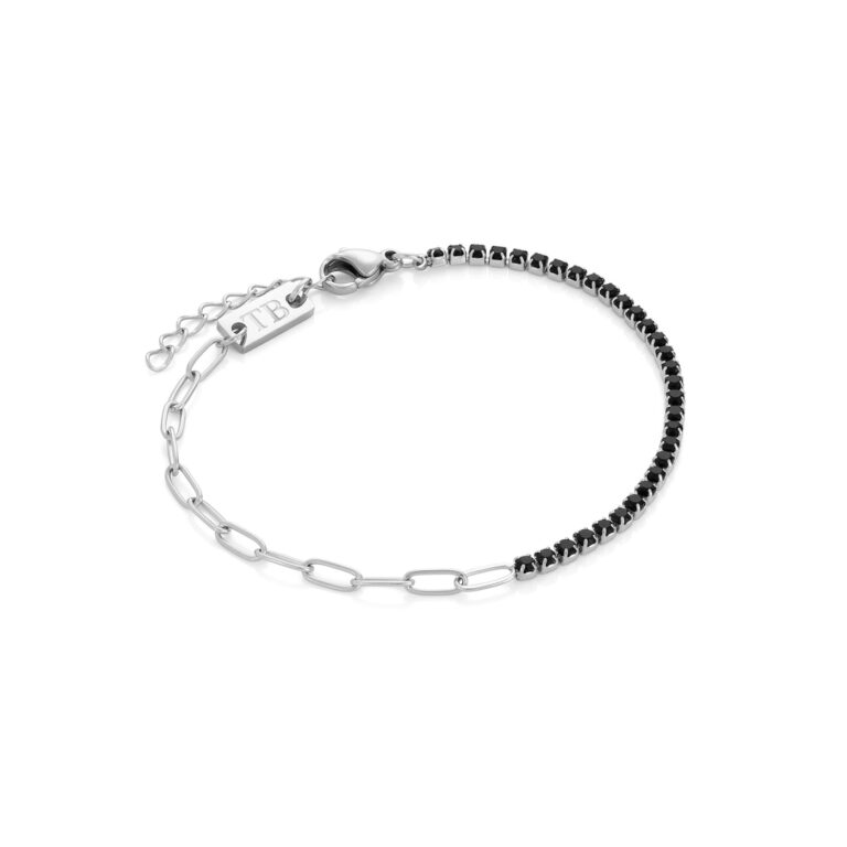 Pulsera de mujer en acero con piedras negras brillantes