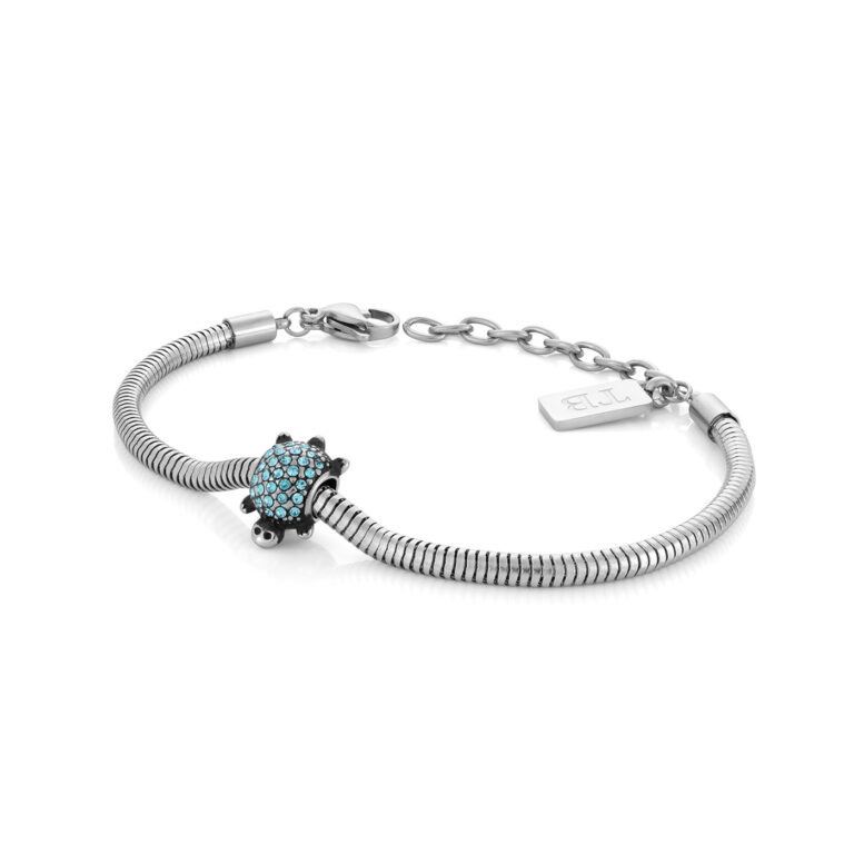 pulsera de mujer con cuentas, colgante de carey con circonitas azules