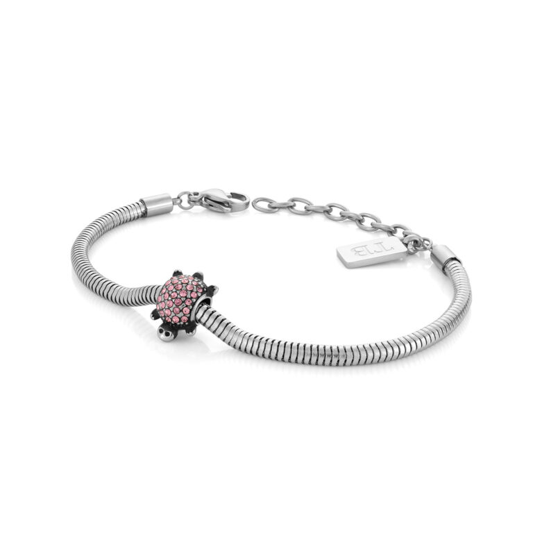 pulsera de mujer con cuentas, colgante tortuga con piedras rosas