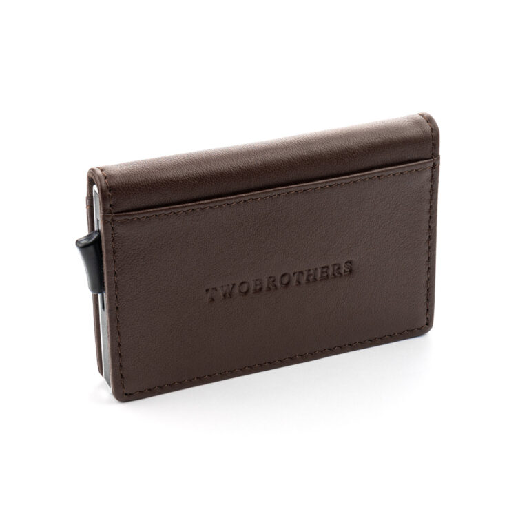 Tarjetero de piel auténtica de color marrón para hombre.