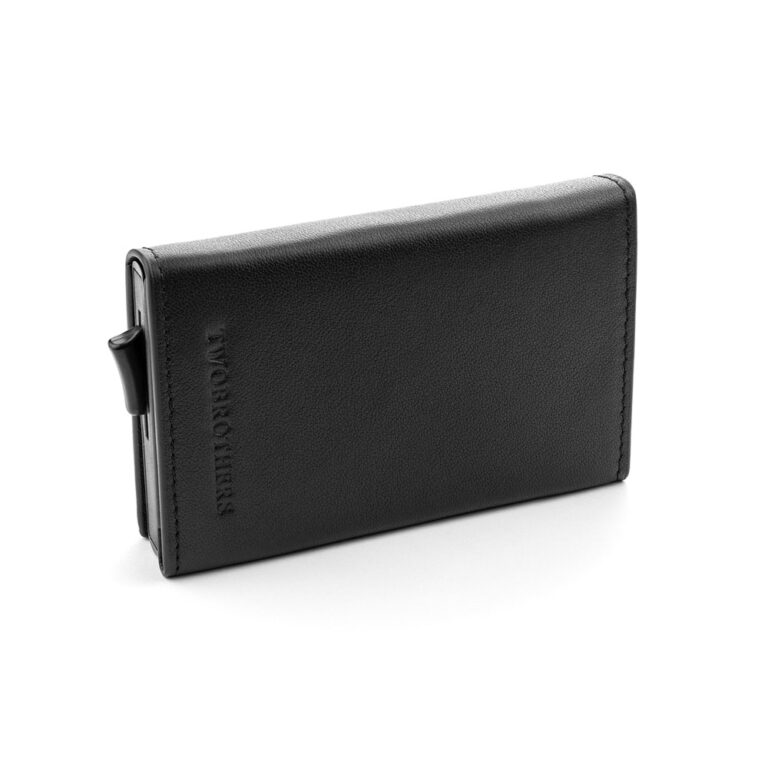 Tarjetero de piel auténtica de color negro para hombre.
