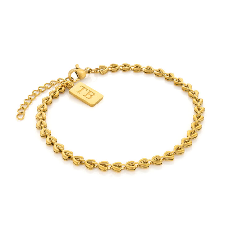 Pulsera mujer com cadena de corazones en acero dorado