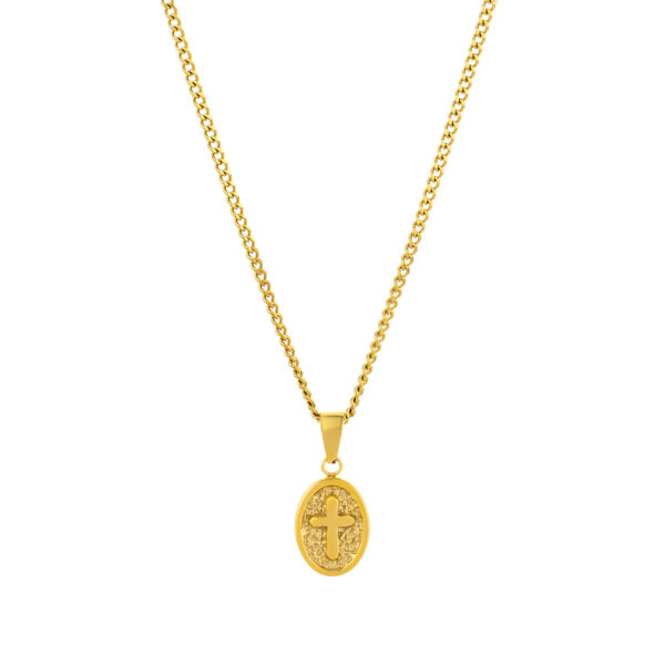 collar hombre dorado con medalla con cruz