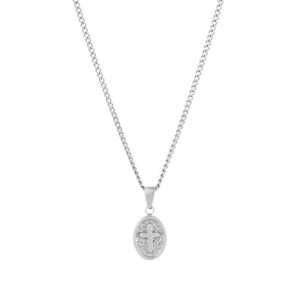collar para hombre-plateado-con medalla-con-cruz