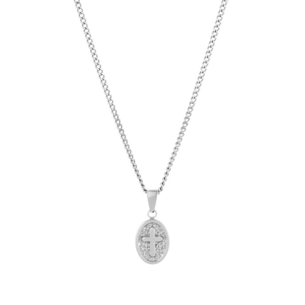 collar para hombre-plateado-con medalla-con-cruz
