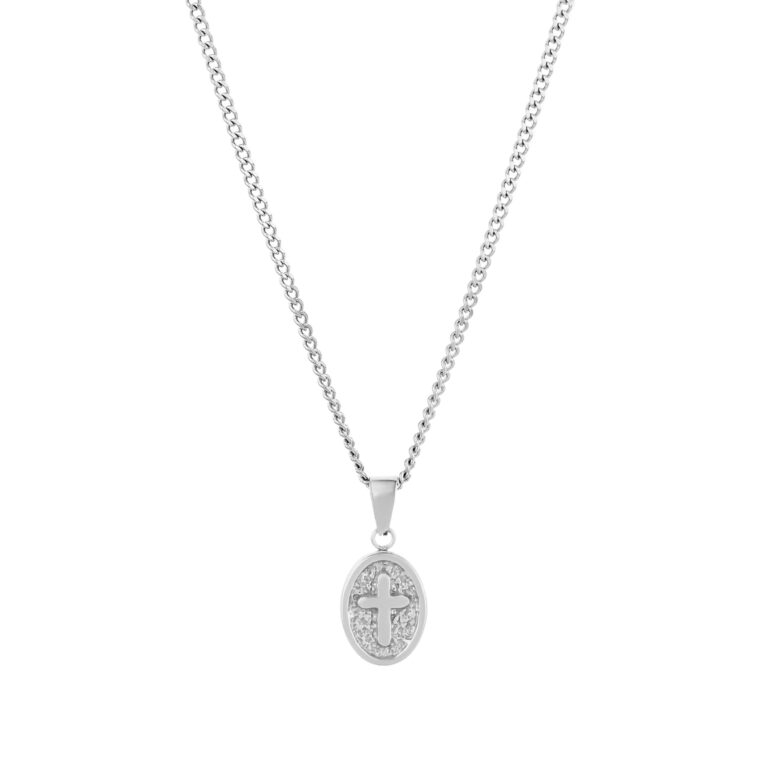 collar para hombre-plateado-con medalla-con-cruz
