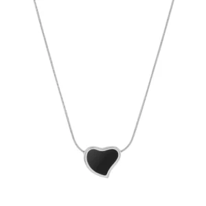collar para mujer plateado con corazon negro